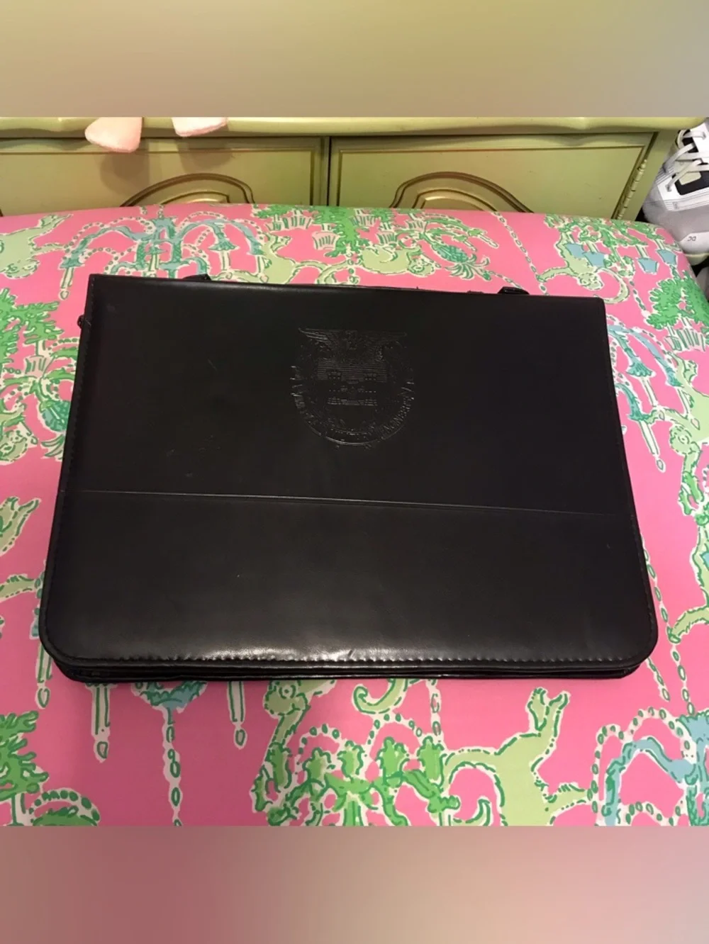 𝅺LEEDS American Military Engineers Black Faux Leather Zipper Portfolio
